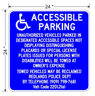 Accessible Parking Sign (Custom - City of Redlands)