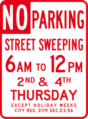 No Parking - 6am-12pm 2nd & 4th Thursday