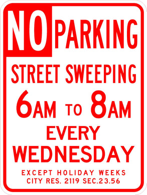 No Parking- St Sweeping Wed.downtown