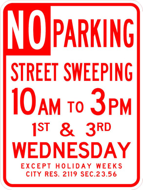 No Parking - 10am-3pm 1st & 3rd Wednesday