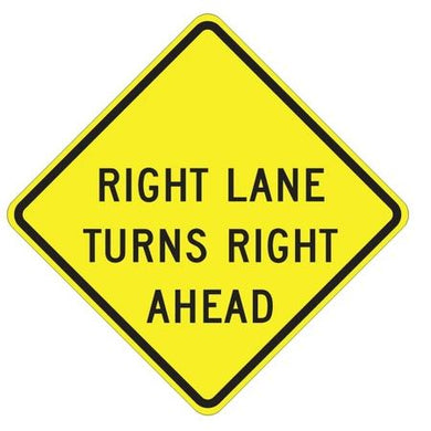 W73A Right Lane Turns Right Ahead